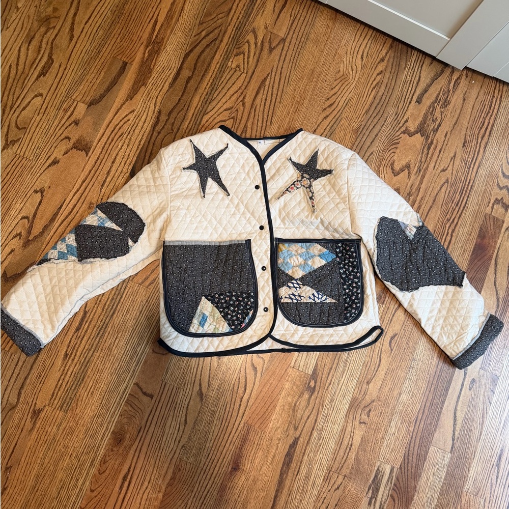 Quilted Patchwork Star Jacket in Cream and Black